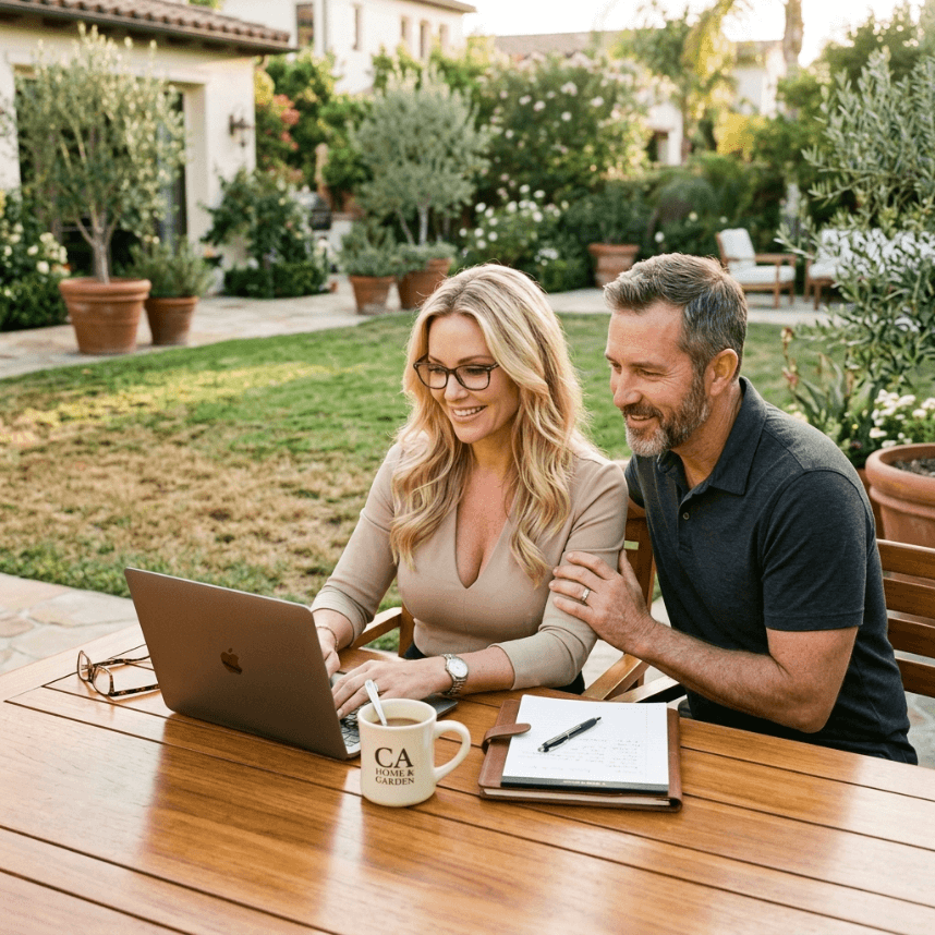 Homeowners reviewing financing options together